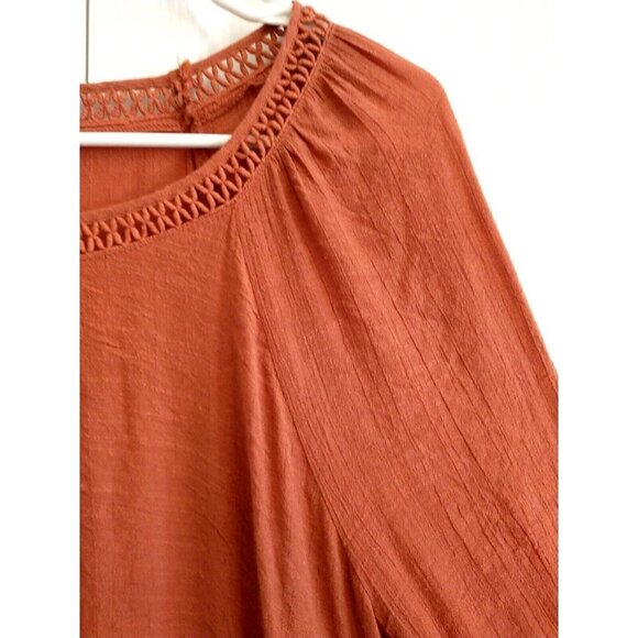 SPENSE Penelope Tiered Tunic Peasant Boho Top Bell Sleeves Gauzy Rust - Large - Picture 2 of 9